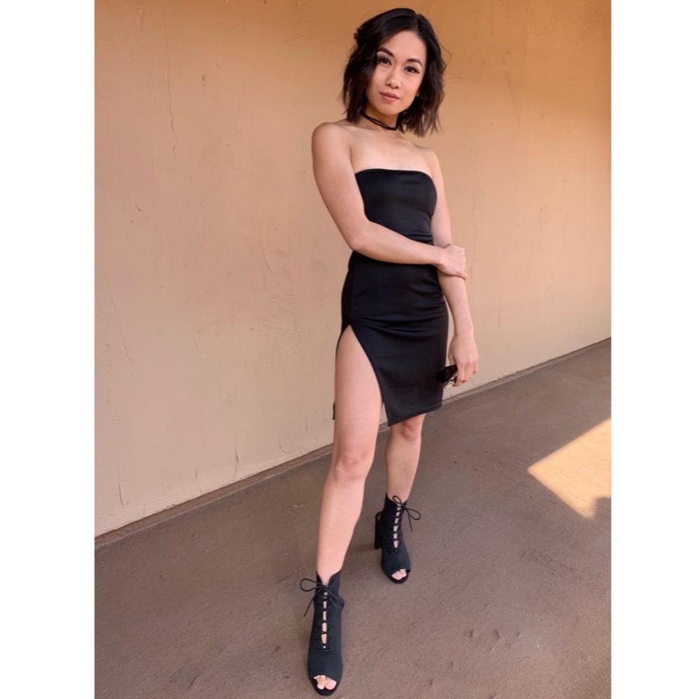 Black dress with high slit